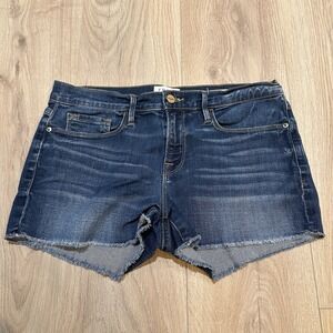 Frame Le Cutoff Shorts Womens 28 Blue Denim Mid Rise Distressed Raw Hem USA